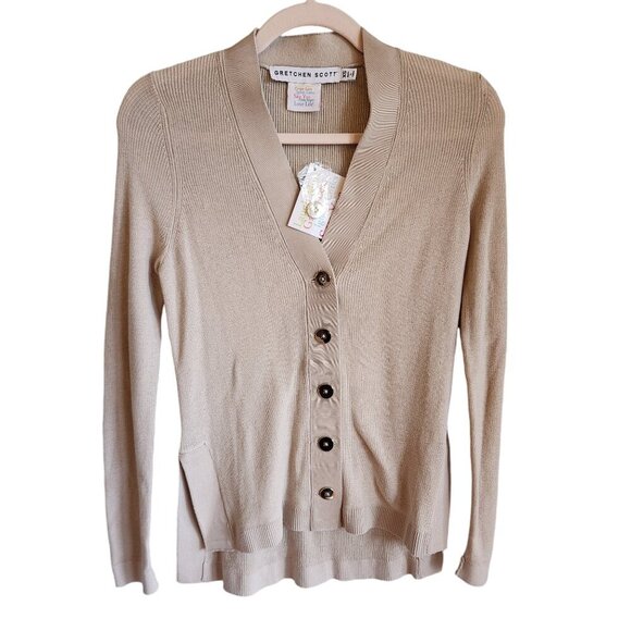 Gretchen Scott Sweater XS Beige Khaki Button Front Cardigan New - Picture 1 of 10